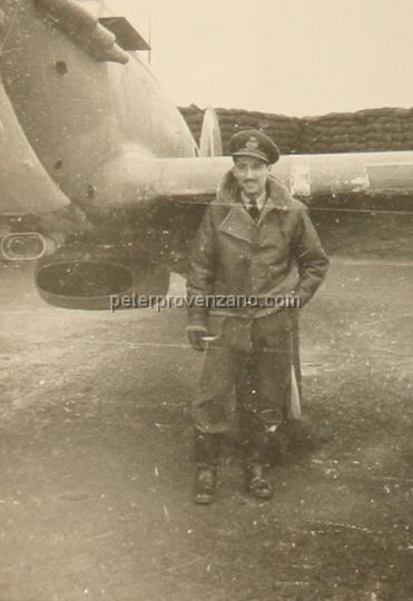 Peter Provenzano Photo Album Image_copy_066.jpg - Peter Provenzano in front of a Hawker Hurricane I.  RAF Station Kirton Lindsey, winter of 1941.